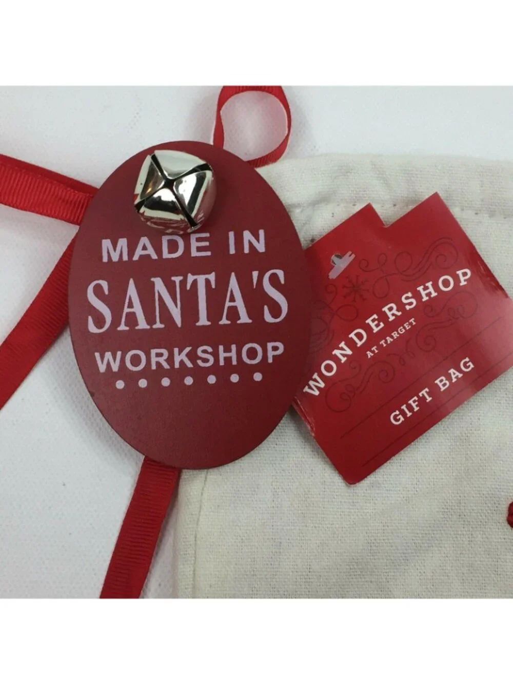 Wondershop White Monogram Red Initial F Drawstring Gift Bag Santas Workshop Bell